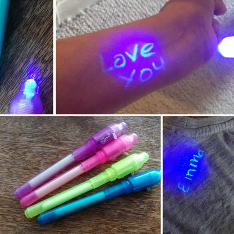 *4pcs Luminous Light Magic Pen* 2 In 1 UV Black Light Combo -Drawing Invisible Ink Pen-
